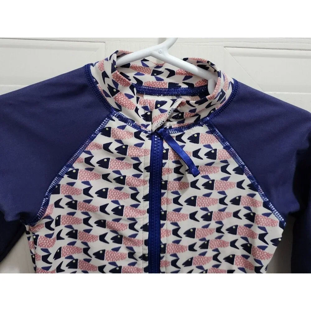 Egg By Susan Lazar Baby One Piece Zip Front LS Rashguard Red White Blue Fish 12M